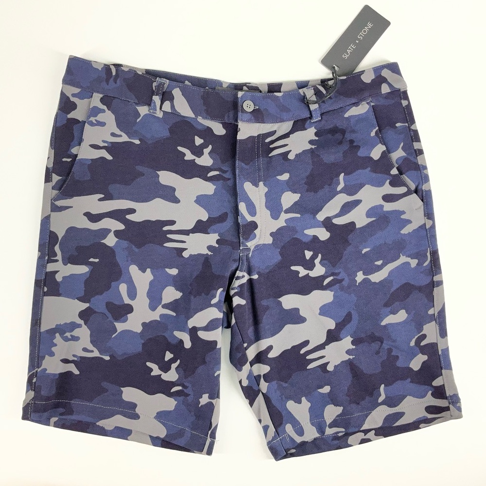 Slate & Stone Men's Navy Blue Gray Camo Madison French Terry Shorts Size‎ 34
